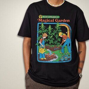 Steven Rhodes T-Shirt Bold‎ Retro Graphic “Let’s Plant a Magical Garden” Black S